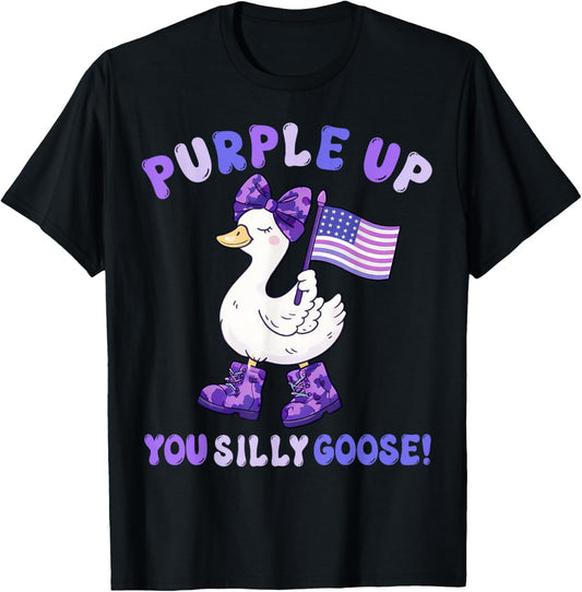 Purple Up Military Kids You Silly Goose Funny Coquette Bow T-Shirt - T-Shirt | Black