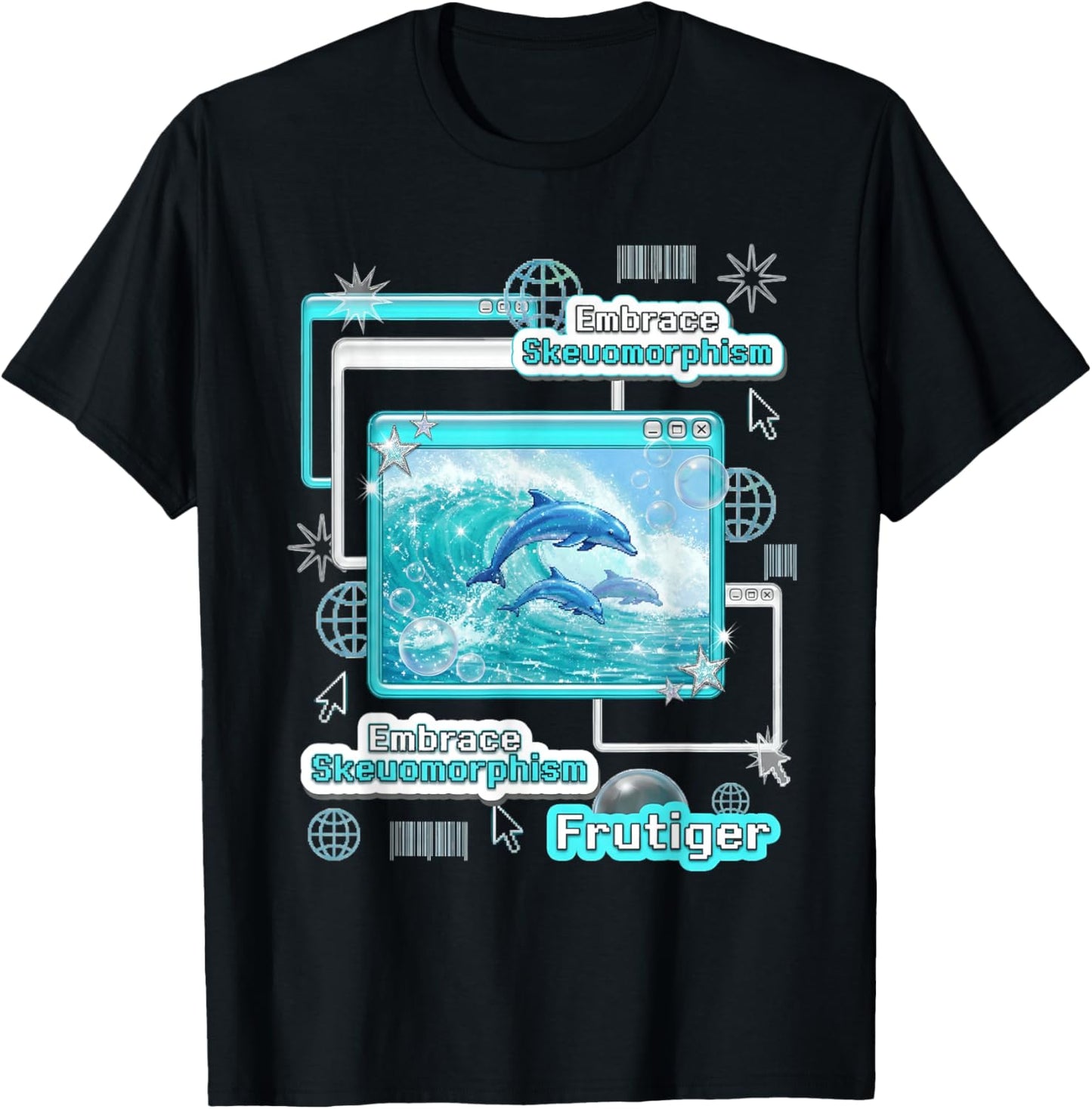 Frutiger Aero Skeuomorphismus Delfine Y2K Ästhetisches Design T-Shirt - T-Shirt | Black