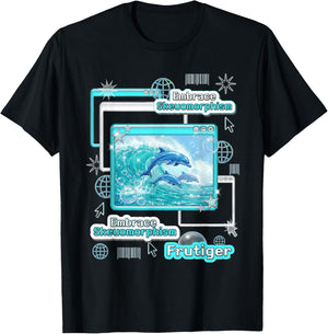 Frutiger Aero Skeuomorphismus Delfine Y2K Ästhetisches Design T-Shirt - T-Shirt | Black