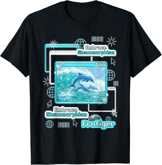 Frutiger Aero Skeuomorphismus Delfine Y2K Ästhetisches Design T-Shirt - T-Shirt | Black