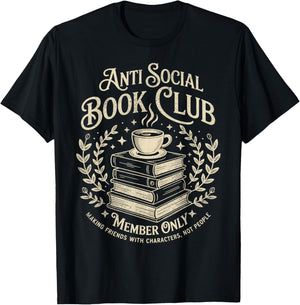 Introvert Books Club Member Coffee Book Lovers Vintage T-Shirt - T-Shirt | Black