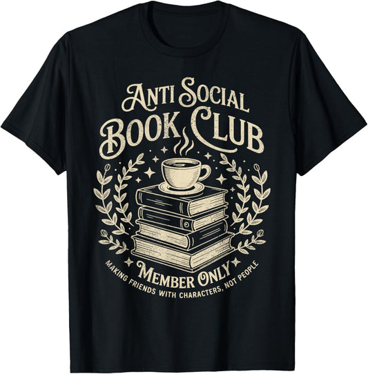 Introvert Books Club Member Coffee Book Lovers Vintage T-Shirt - T-Shirt | Black