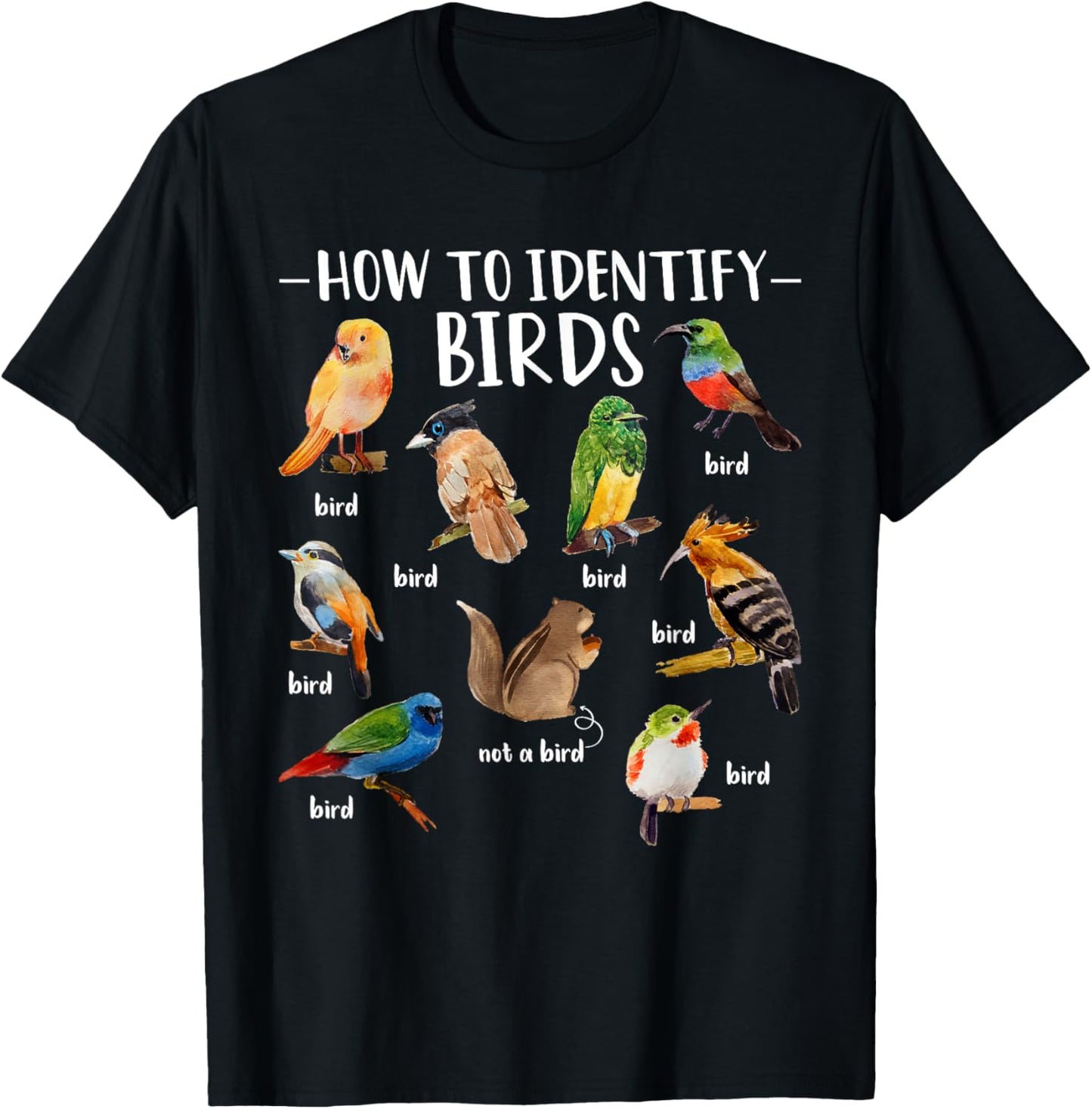 How To Identify Birds Squirrel Funny Bird Lover Birdwatcher T-Shirt - T-Shirt | Black