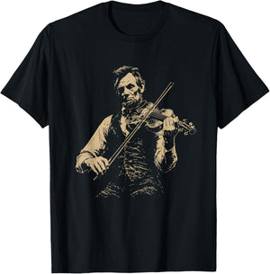Abraham Lincoln Playing Violin Vintage Sketch Art T-Shirt - T-Shirt | Black