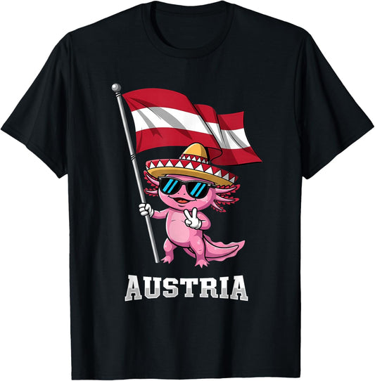 Austria Roots Axolotl Austrian Flag T-Shirt - T-Shirt | Black
