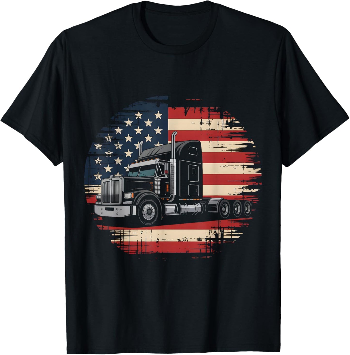 Patriotic American Flag Trucker Truck Driver Rig T-Shirt - T-Shirt | Black