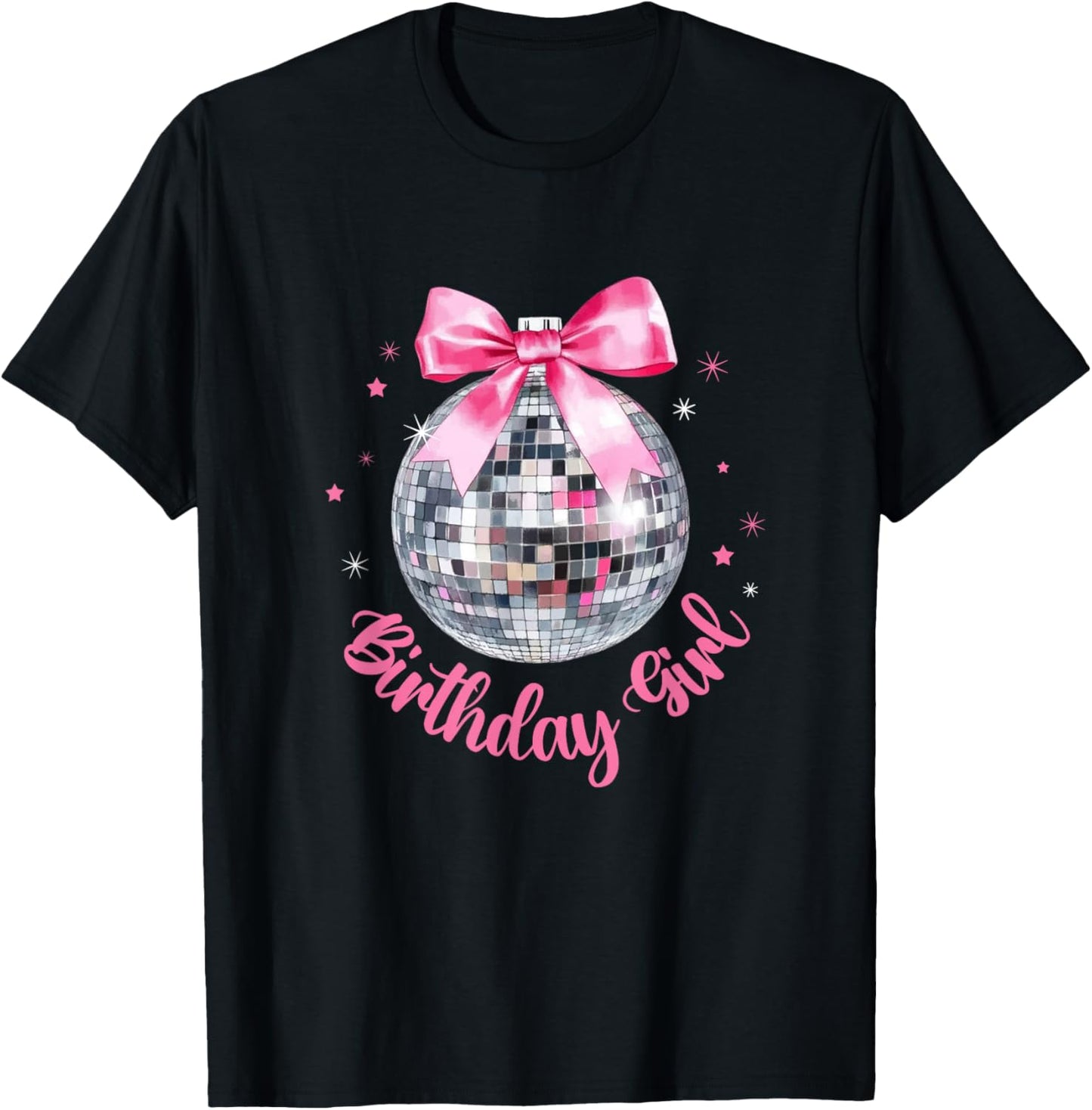 Birthday Girl Coquette Bow Disco Ball Funny Birthday Party T-Shirt - T-Shirt | Black