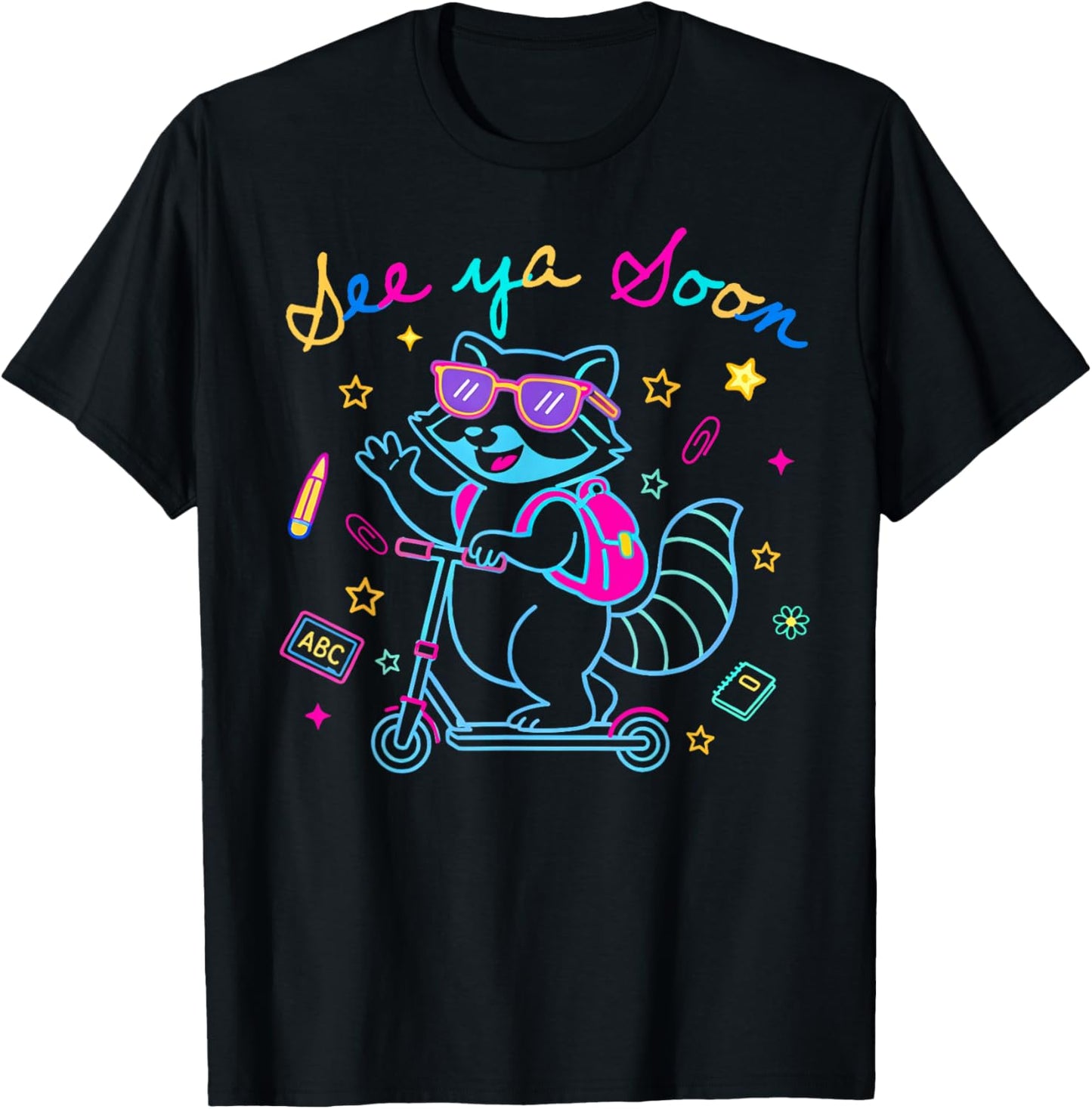 Funny See Ya Soon Raccoon Last Day School Boy Girl Kids T-Shirt - T-Shirt | Black