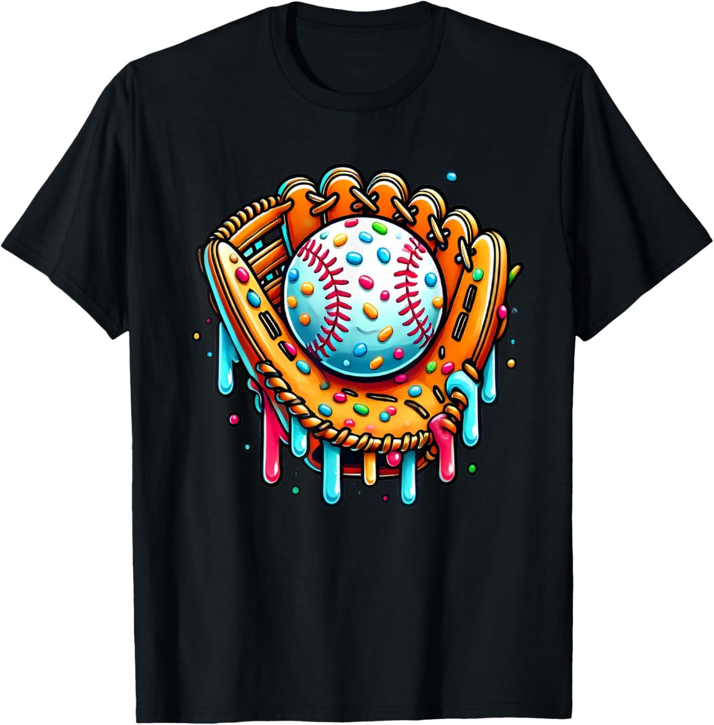 Ice Cream Drip Baseball Stuff Baseball Drip For Boys Graphic T-Shirt - T-Shirt | Black