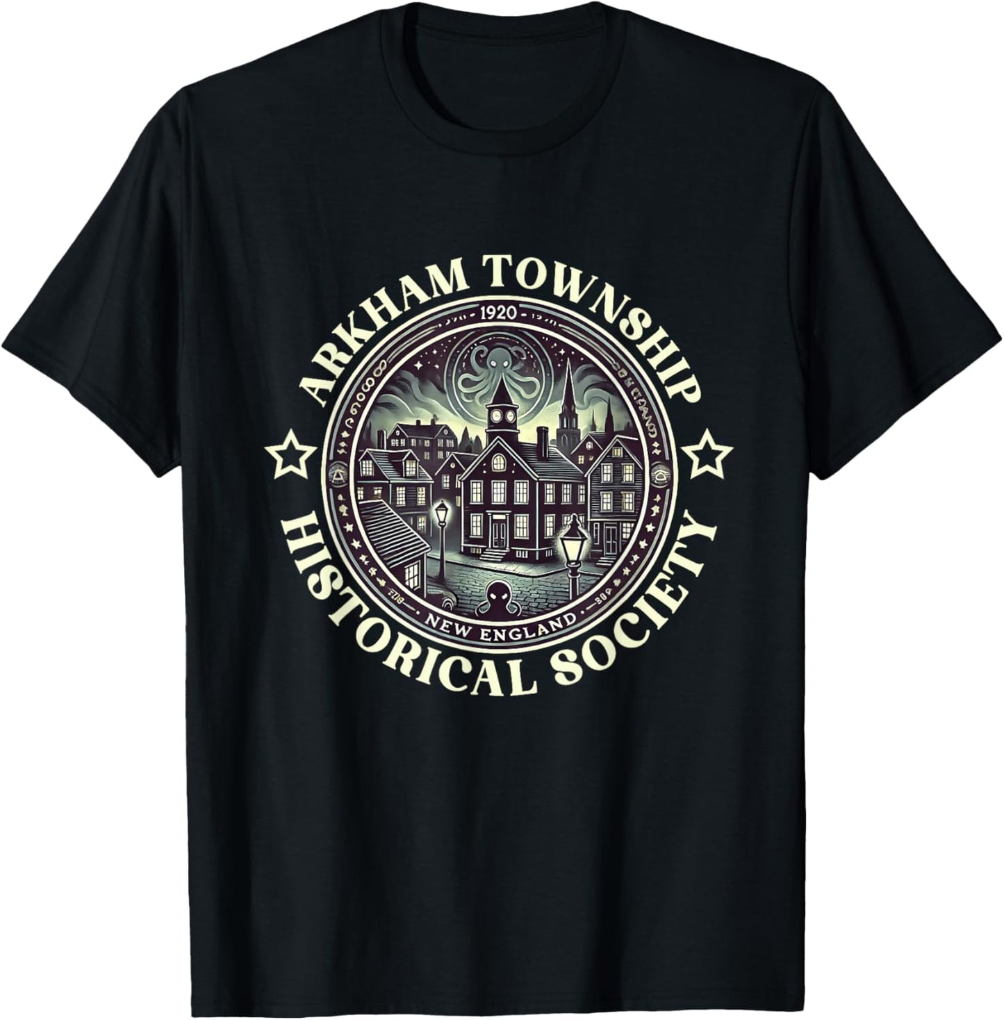 Arkham Miskatonic Lovecraft Cthulhu Necronomicon , Black, S T-Shirt - T-Shirt | Black
