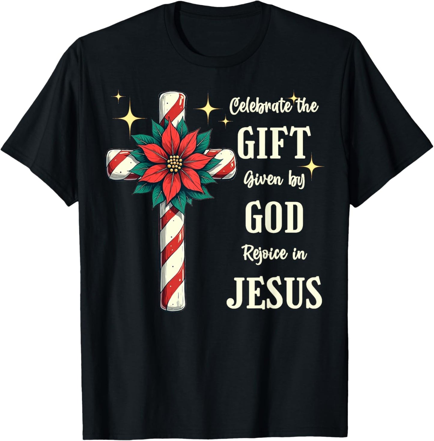 Celebrate Jesus Birth Christian Christmas Candy Cane Cross T-Shirt - T-Shirt | Black