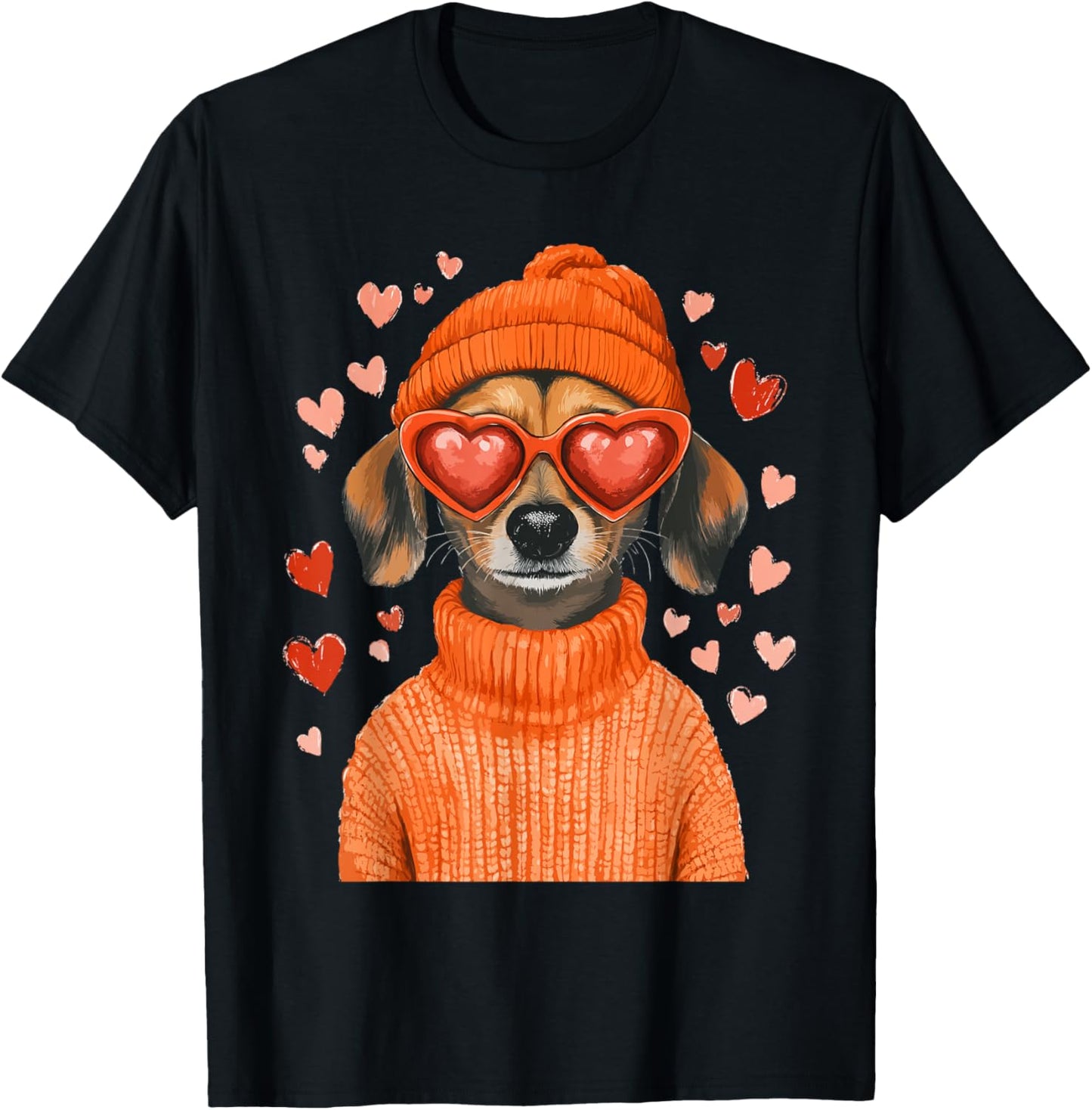 Sausage Dog Heart Doxie Girl Valentine's Day Women Dachshund T-Shirt - T-Shirt | Black