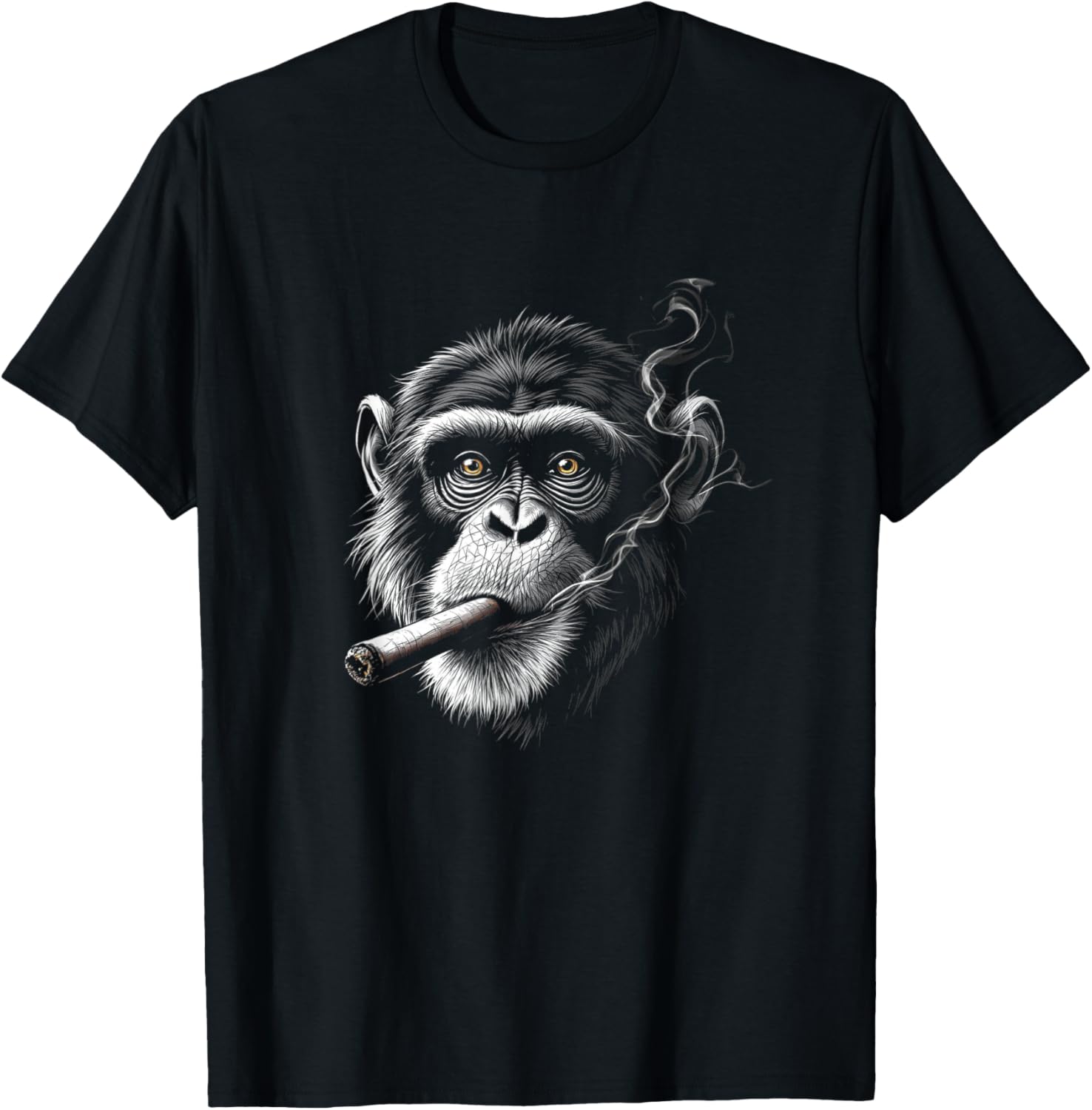 Monkey Smoking a Cigar, Funny Zoo Ape Animal Art Graphic T-Shirt - T-Shirt | Black
