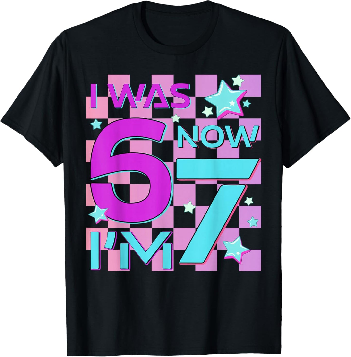 Retro 7th Birthday Kid I was 6 Now I'm 7 Six 67 Funny Meme T-Shirt - T-Shirt | Black