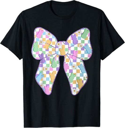 Easter Day Coquette Bow Cute Bunny Rabbit Girls Teens Kids T-Shirt - T-Shirt | Black