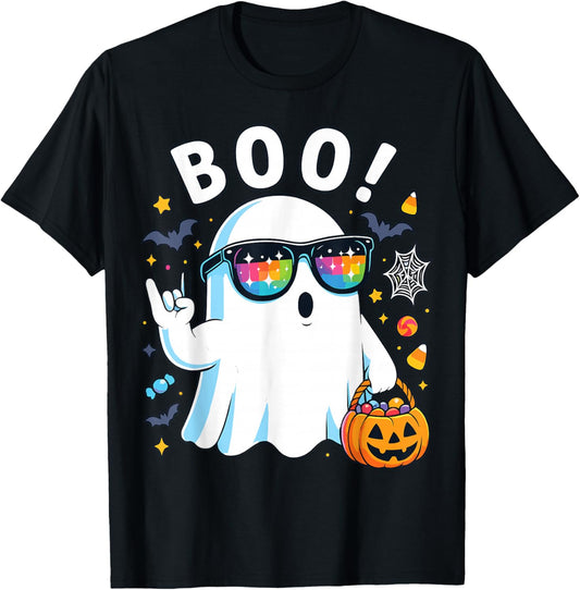 Rock Ghost Retro Pumpkin Boo Funny Halloween Shirt T-Shirt - T-Shirt | Black