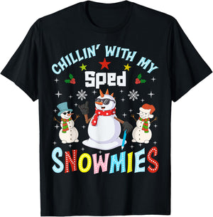 Chillin With My Sped Snowmies Teacher Student Christmas T-Shirt - T-Shirt | Black