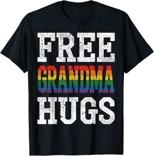 Free Grandma Hugs Pride Month Parade LBGT Hugging Retro T-Shirt - T-Shirt | Black