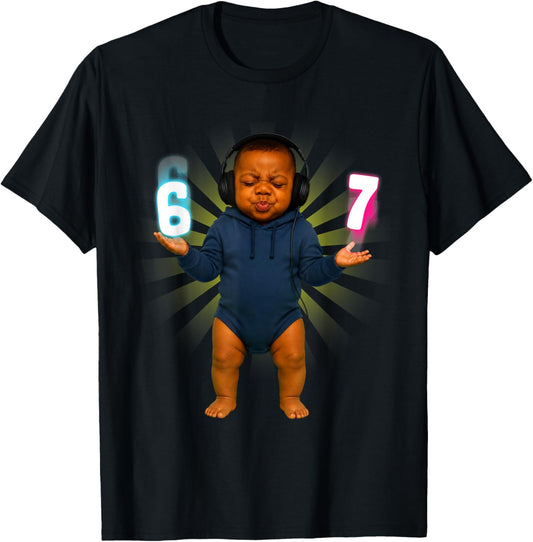 Funny Ai Baby Speed 67 Six Seven Brainrot Meme Gen Z T-Shirt - T-Shirt | Black
