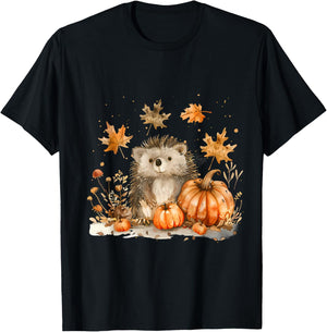 Halloween Hedgehog Autumn Artwork Trick Or Treat Pumpkin T-Shirt - T-Shirt | Black