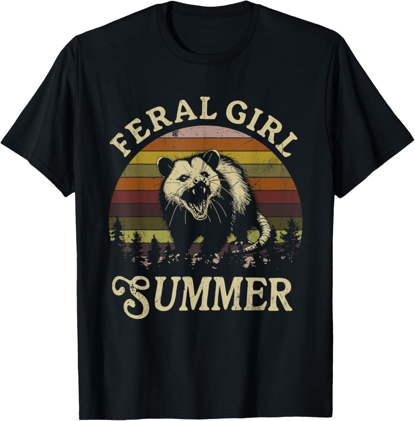 Feral Girl Summer Sarcastic Angry Opossum Vintage T-Shirt - T-Shirt | Black
