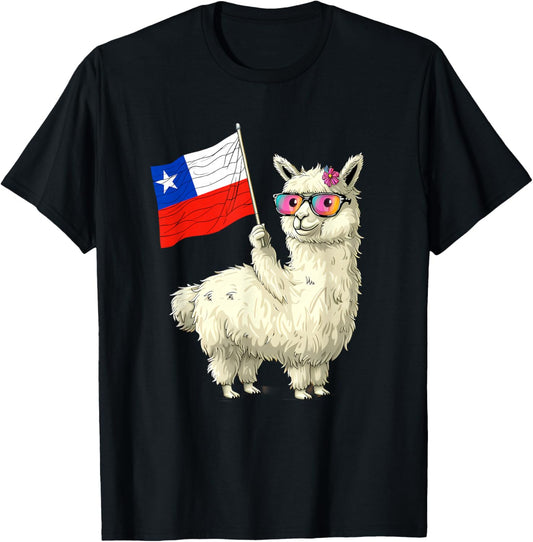 Chile Llama Chilean Pride Chilean Roots Chilean Flag T-Shirt - T-Shirt | Black