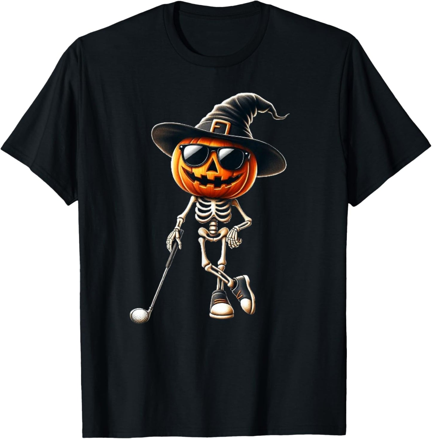 Skeleton Golf Pumpkin Golfing Golfer Halloween Costume Idea T-Shirt - T-Shirt | Black