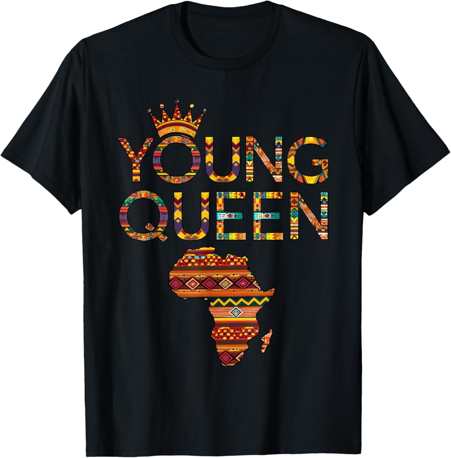 African Queen Art Girls Kente Cloth African Print T-Shirt - T-Shirt | Black