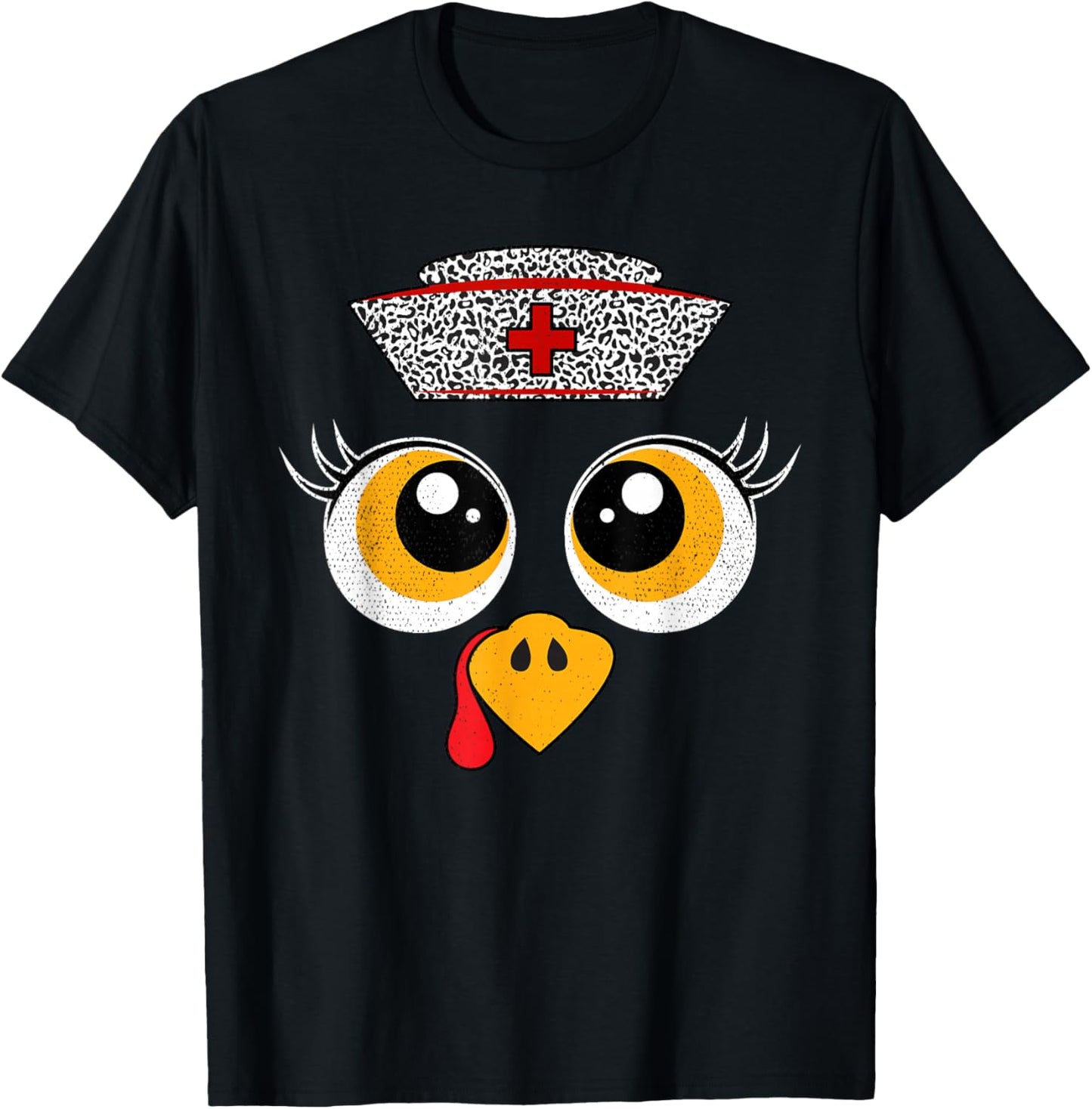 Thanksgiving Scrub Tops Women Turkey Face Nurse Holiday T-Shirt - T-Shirt | Black