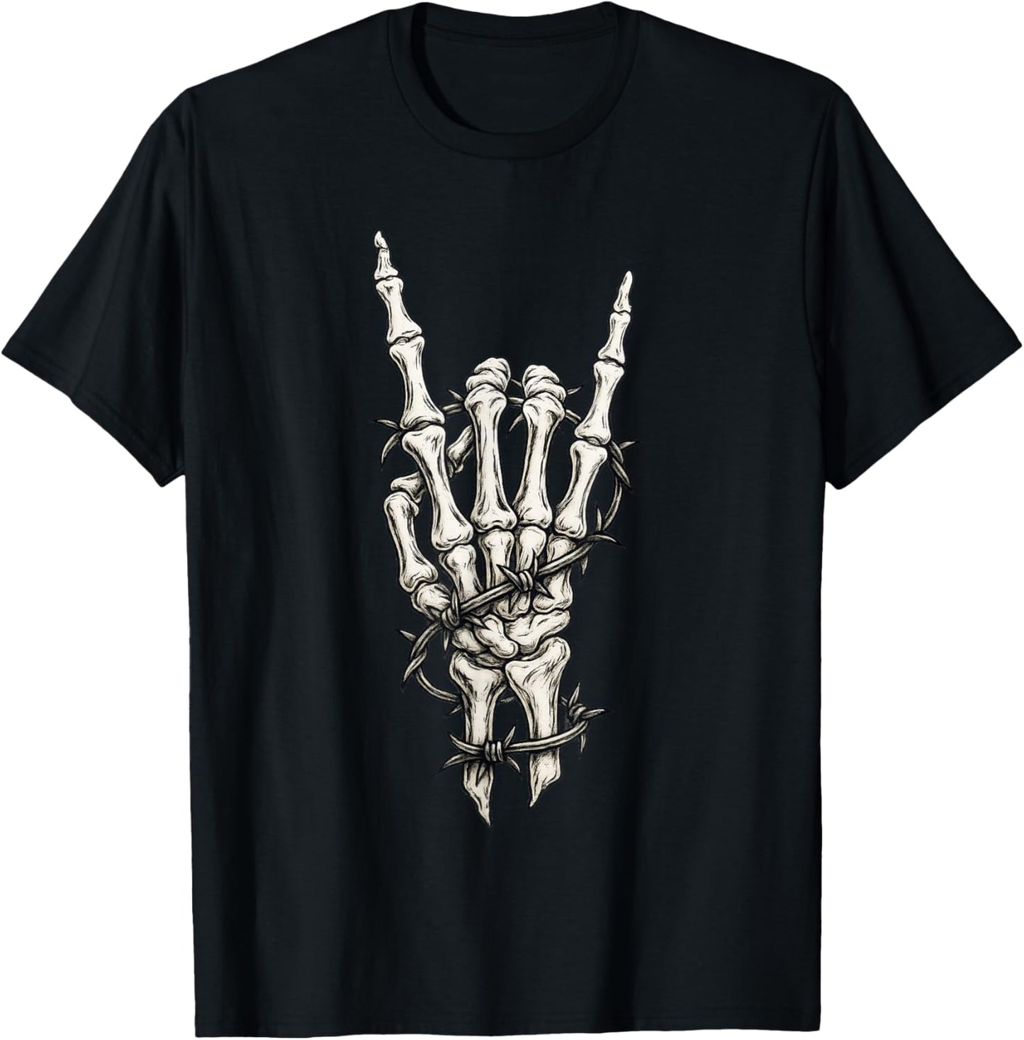 Rock On Skeleton Hand Punk Gifts Rock and Roll Band Graphic T-Shirt - T-Shirt | Black