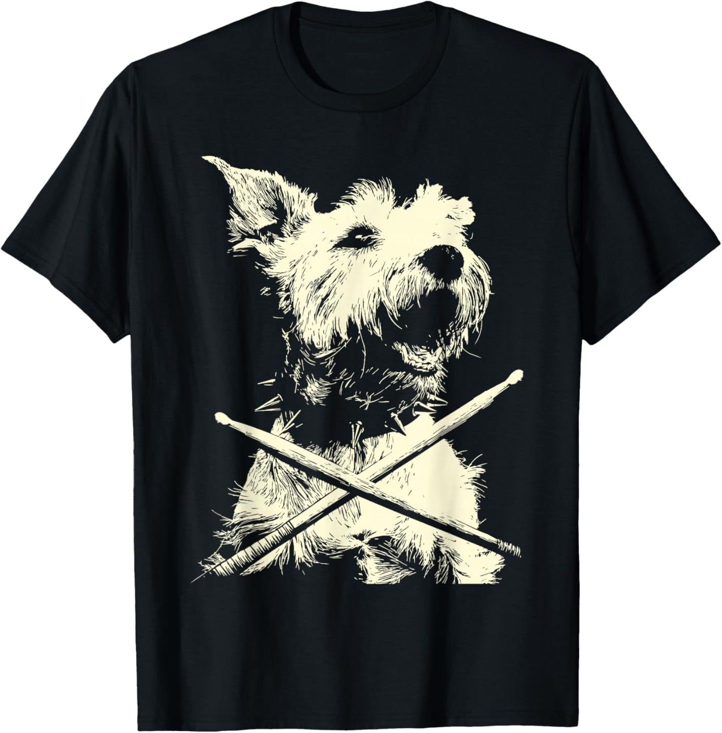 Schnauzer Playing Drums Funny Musician Dog Drummer Punk T-Shirt - T-Shirt | Black