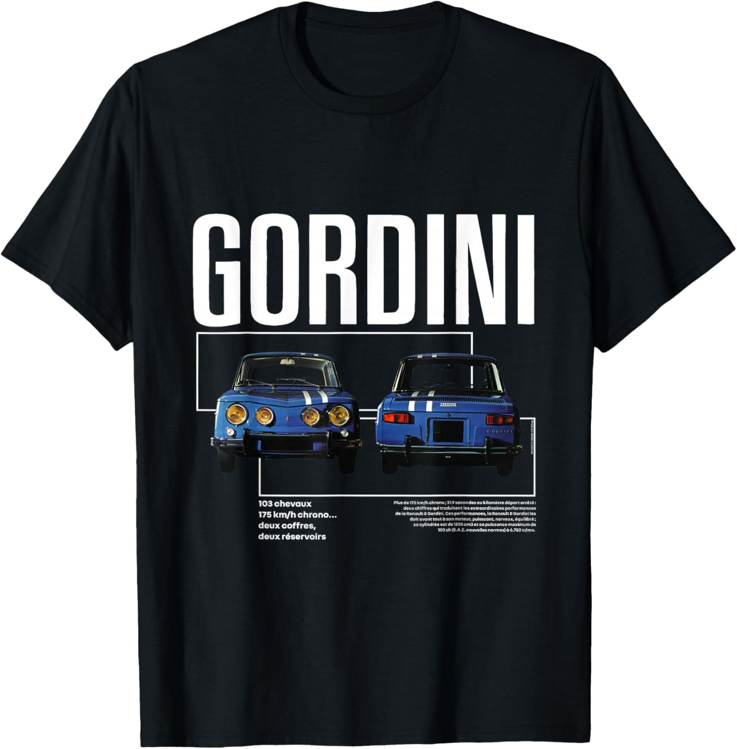 Renault Gordini Rally Racing Stripe Voiture Rétro Publicité T-Shirt - T-Shirt | Black