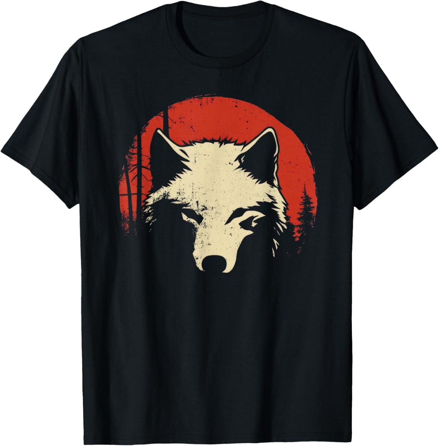 Wolf Red Moon Wildlife Animal Wolf Japanese T-Shirt - T-Shirt | Black