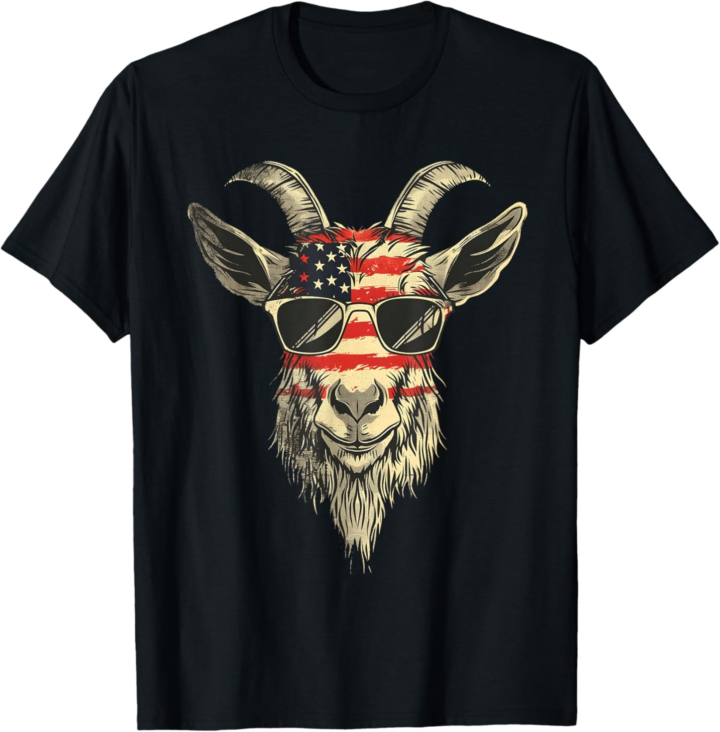 Cool Goat with Sunglasses and USA Flag T-Shirt - T-Shirt | Black