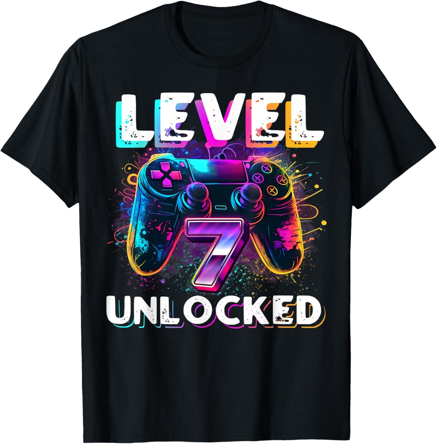 Level 7 Unlocked Shirt Funny Video Gamer 7th Birthday Gift T-Shirt - T-Shirt | Black