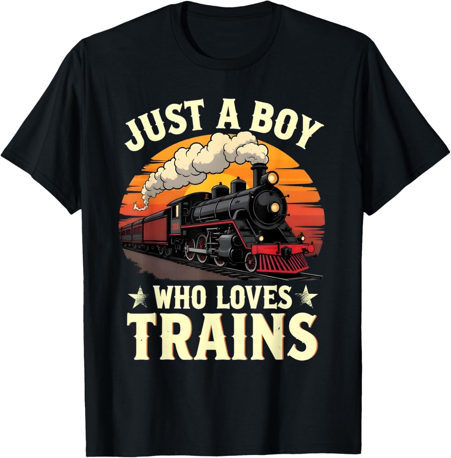 Just A Boy Who Loves Trains Vintage Train Lover T-Shirt - T-Shirt | Black