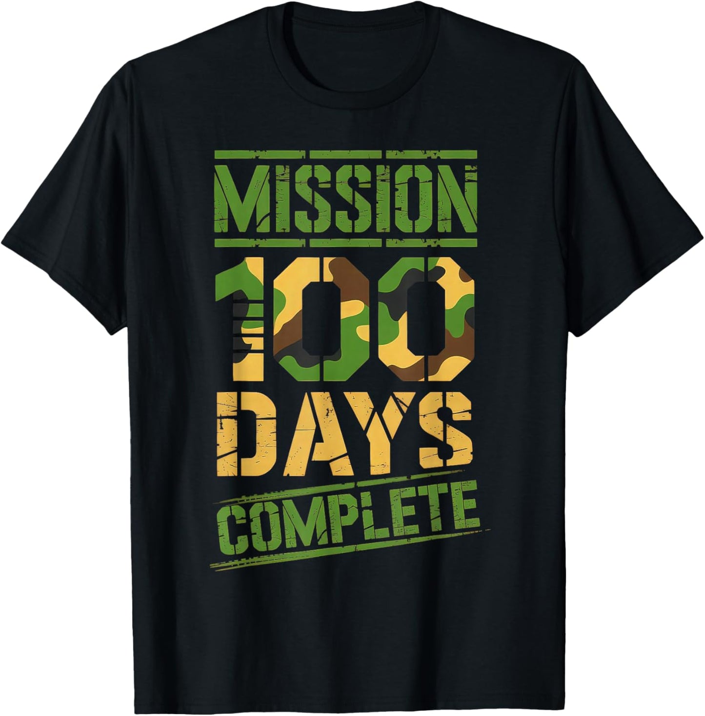 Mission 100 Days of School Complete Camo 100th Day T-Shirt - T-Shirt | Black