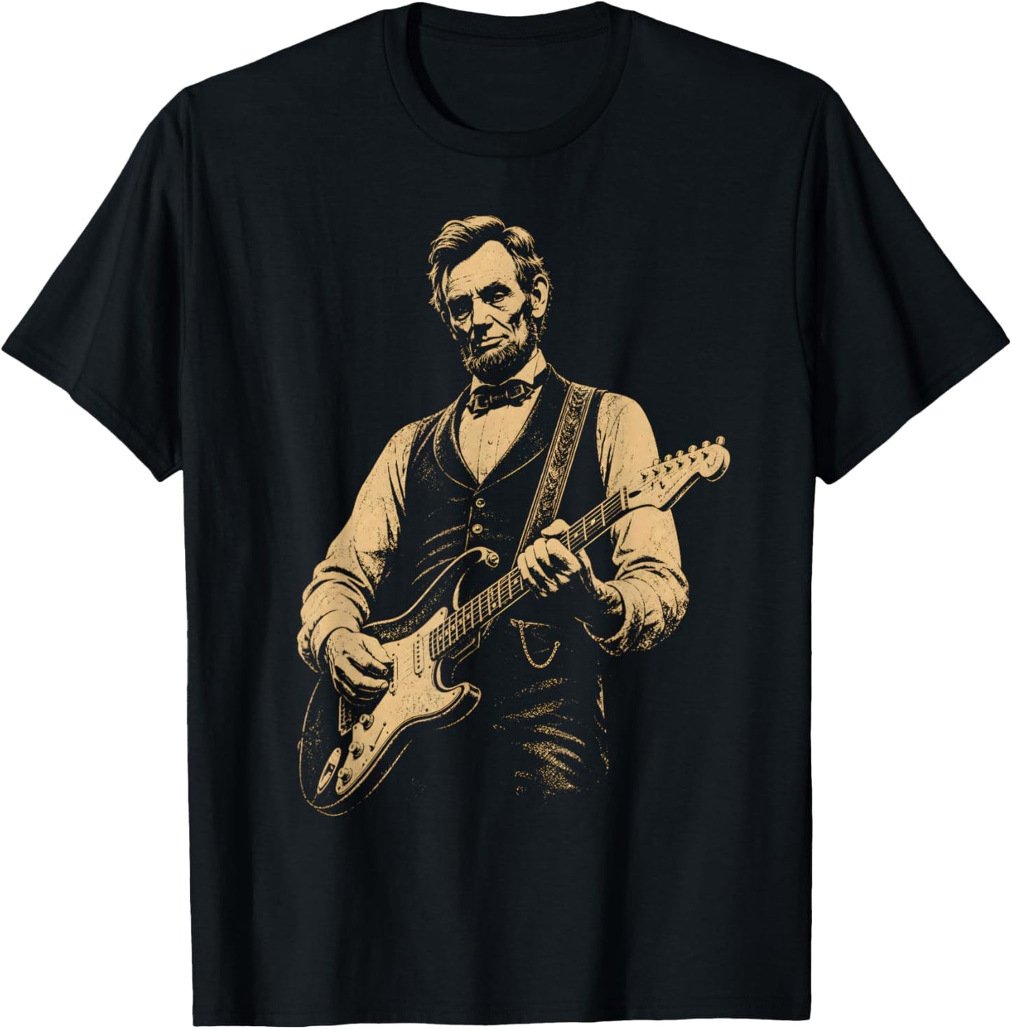Abraham Lincoln Playing Guitar 4th July 250th Anniversary T-Shirt - T-Shirt | Black