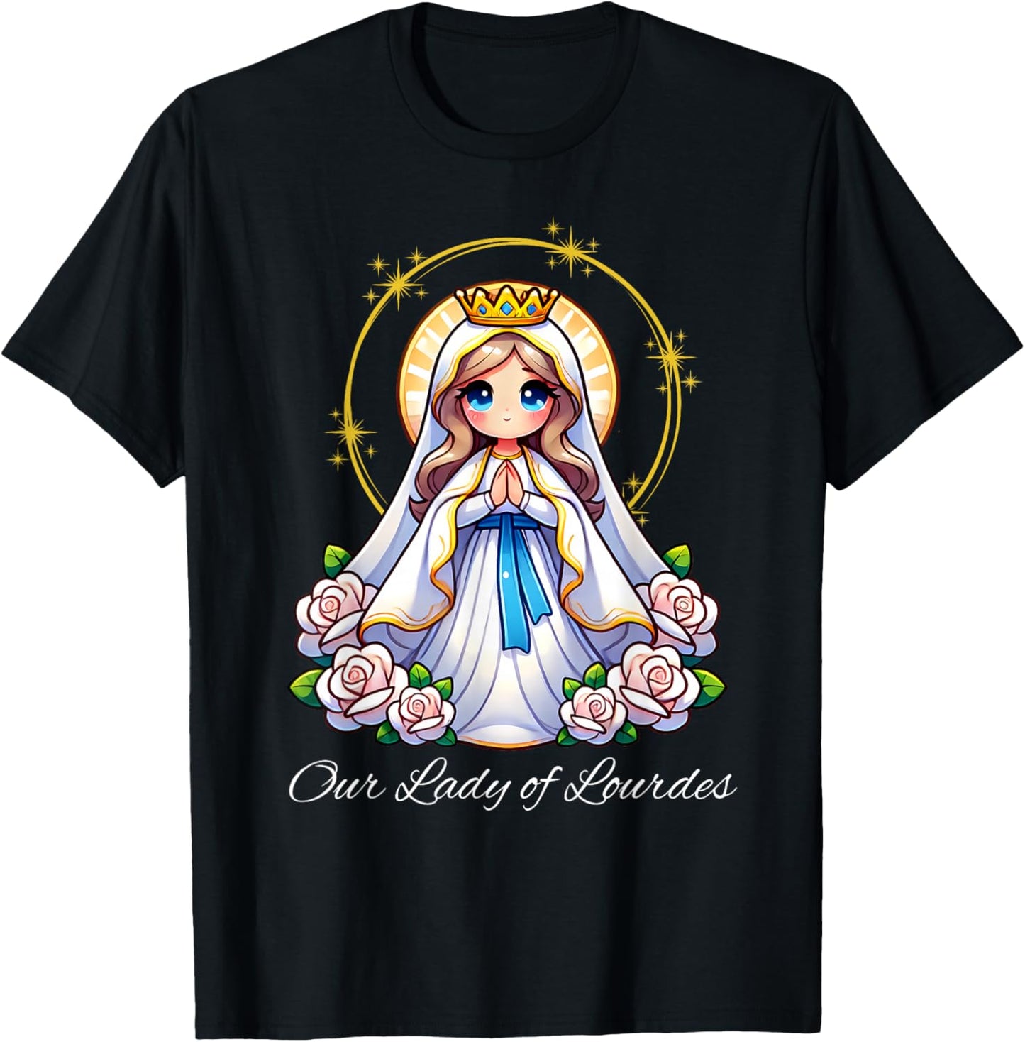 Our Lady of Lourdes Pray Mary Cute Women Catholic Girls kids T-Shirt - T-Shirt | Black