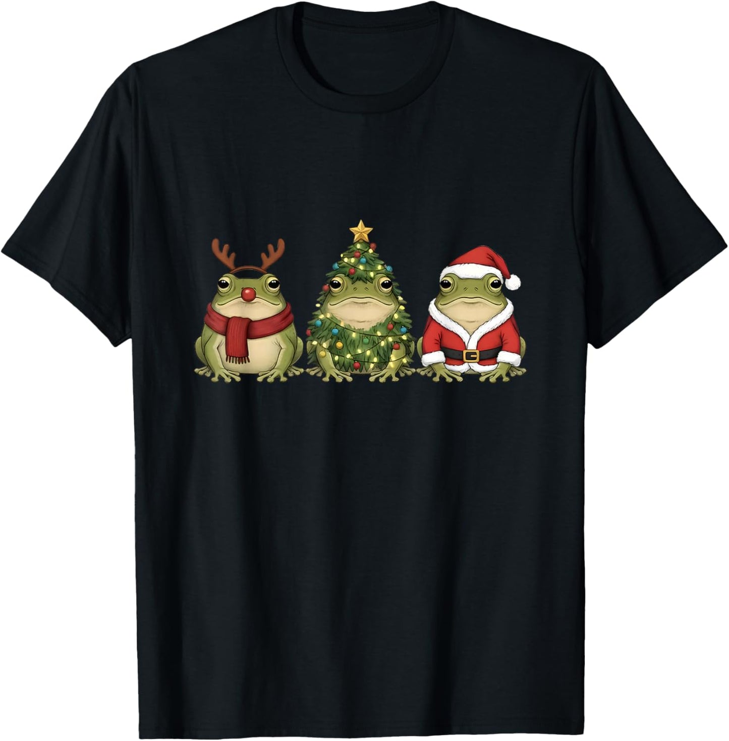 Santa Green Frog Christmas Tree Frog Lover Animal Pajama T-Shirt - T-Shirt | Black