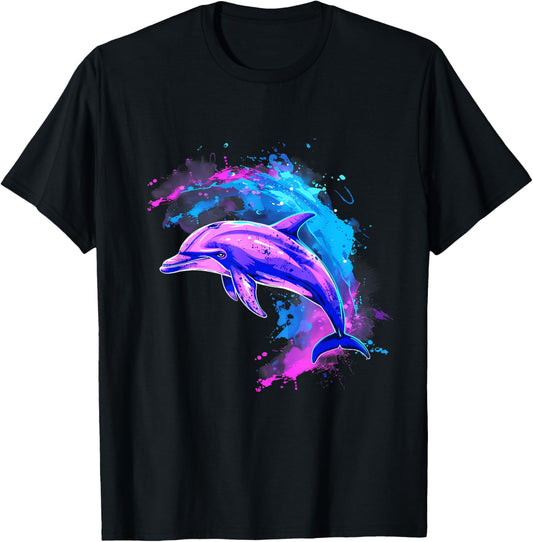 Dolphin Sea Ocean Animal Ocean Sea Dolphin Watercolor T-Shirt - T-Shirt | Black