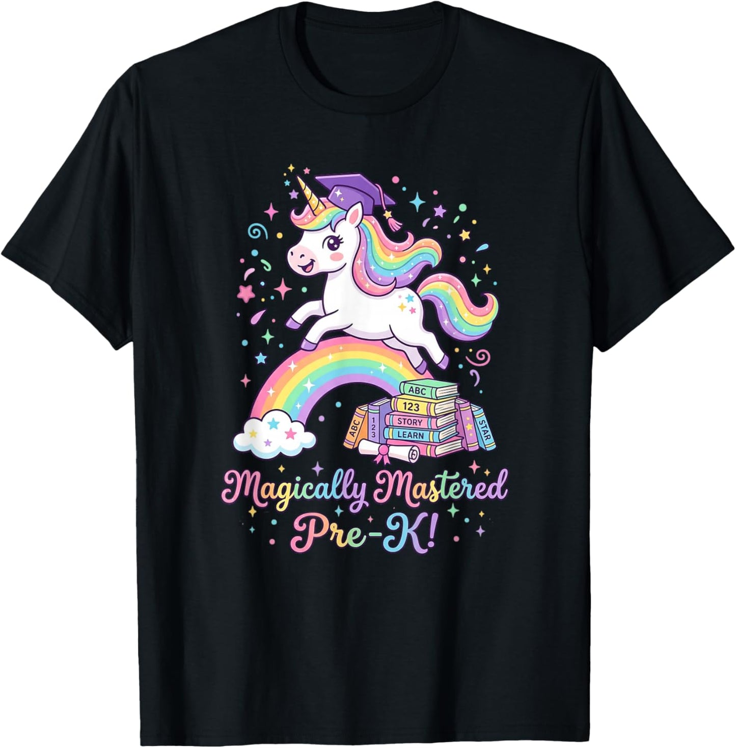 Pre-K Graduation Unicorn Rainbow Magically Mastered Pre-K T-Shirt - T-Shirt | Black