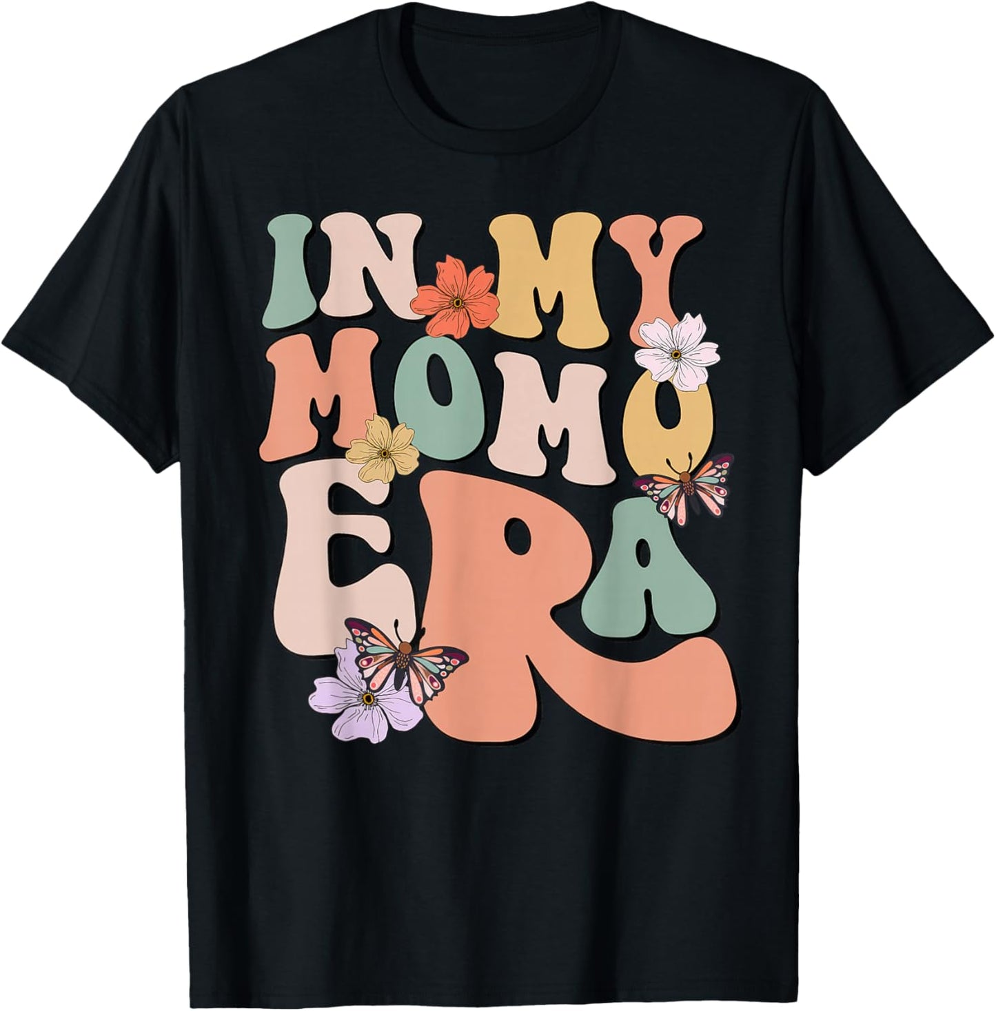 Retro Groovy In My Momo Era Butterfly Mother's Day T-Shirt - T-Shirt | Black