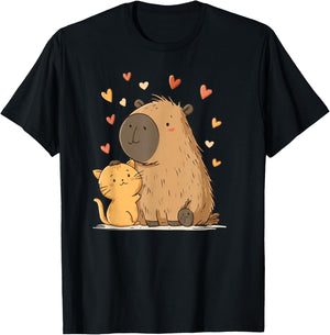 Kawaii Cat Capybara Cute T-Shirt - T-Shirt | Black