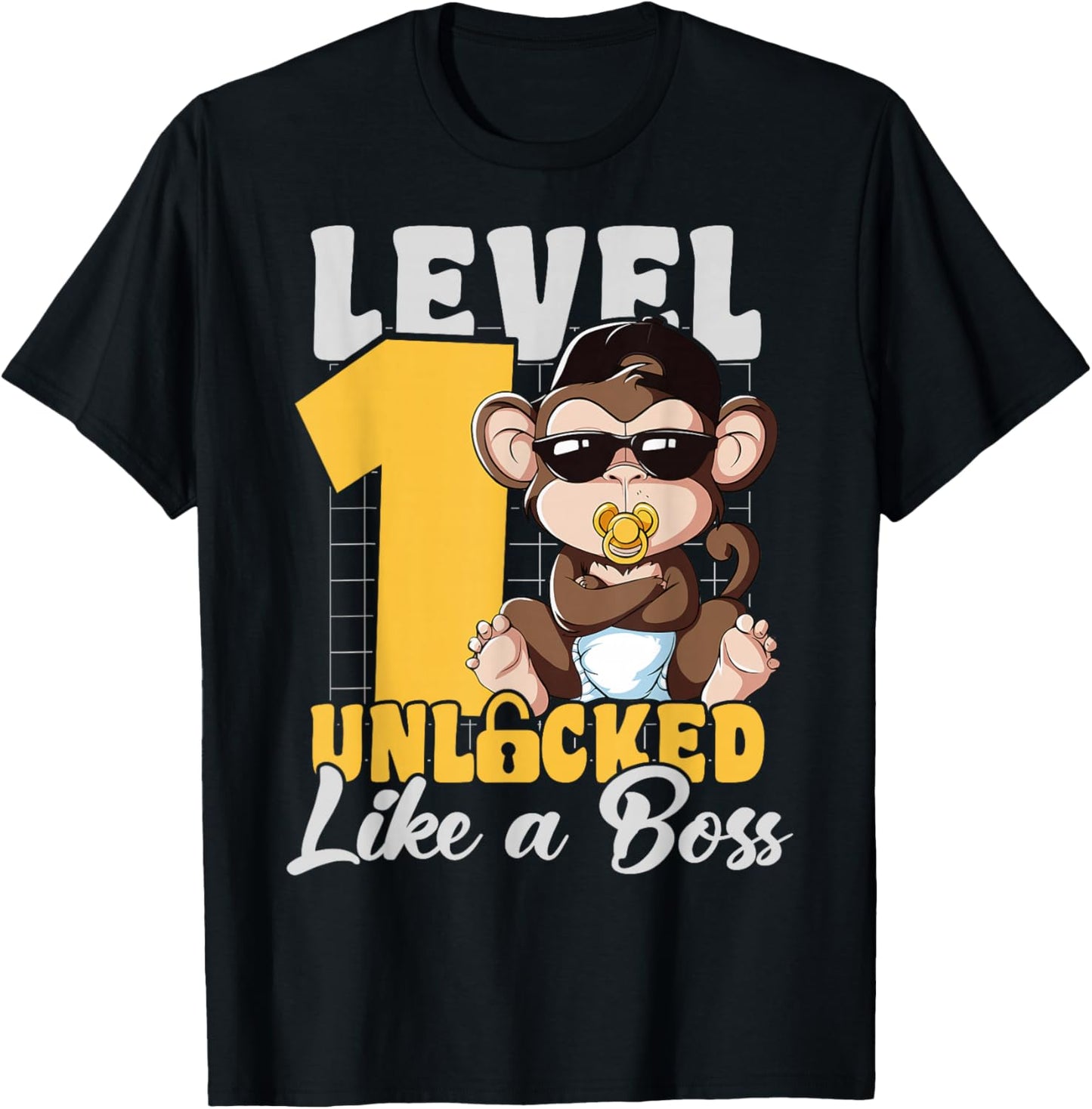 Turned 1 Year Like a Boss 1st Birthday Monkey Boy Girl Kids T-Shirt - T-Shirt | Black