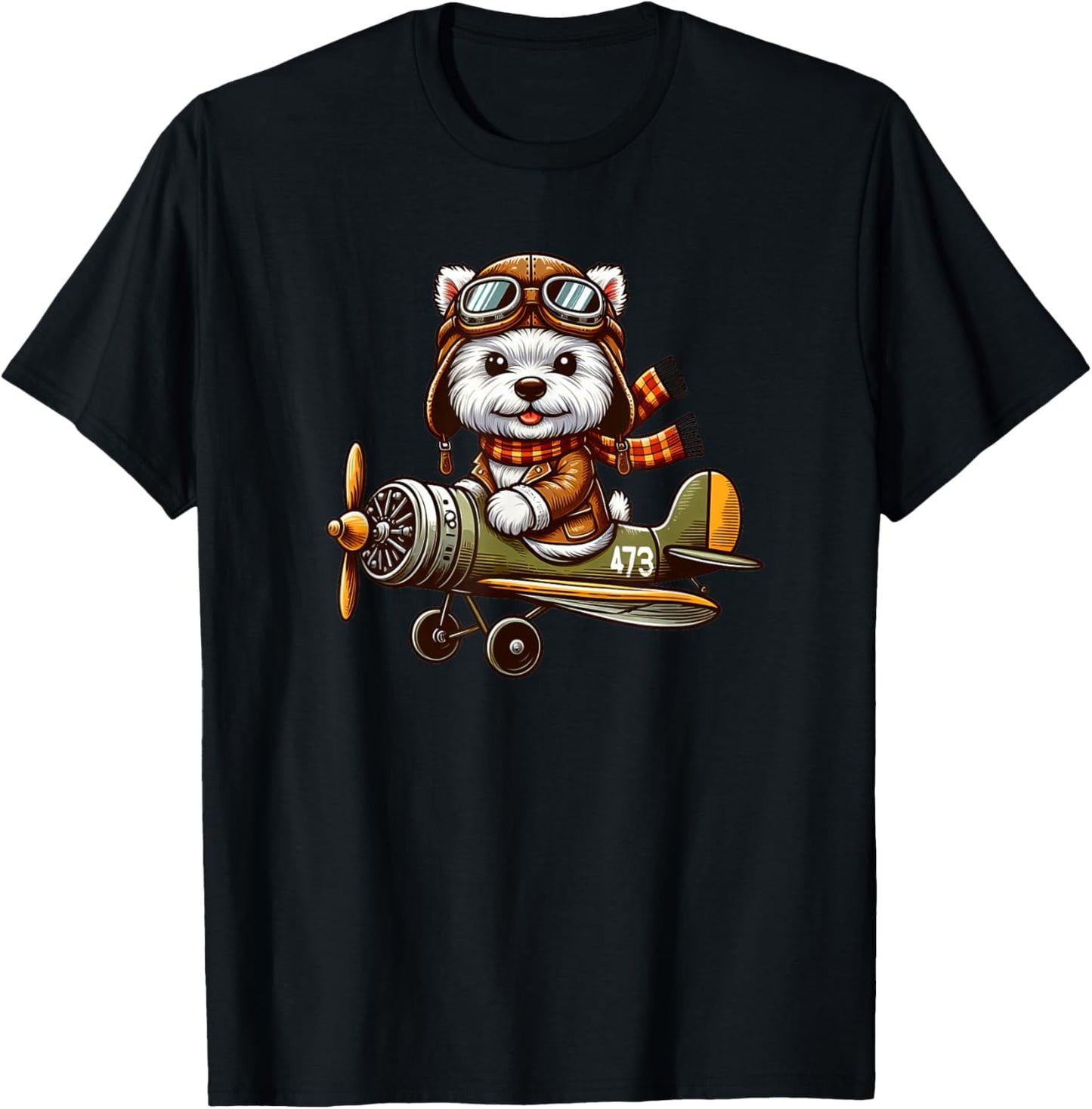 West Highland White Terrier Pilot Dog Funny Aviator T-Shirt - T-Shirt | Black