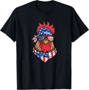 Red White Blue Chicken Farm Animal Patriotic 4th Of July T-Shirt - T-Shirt | Black
