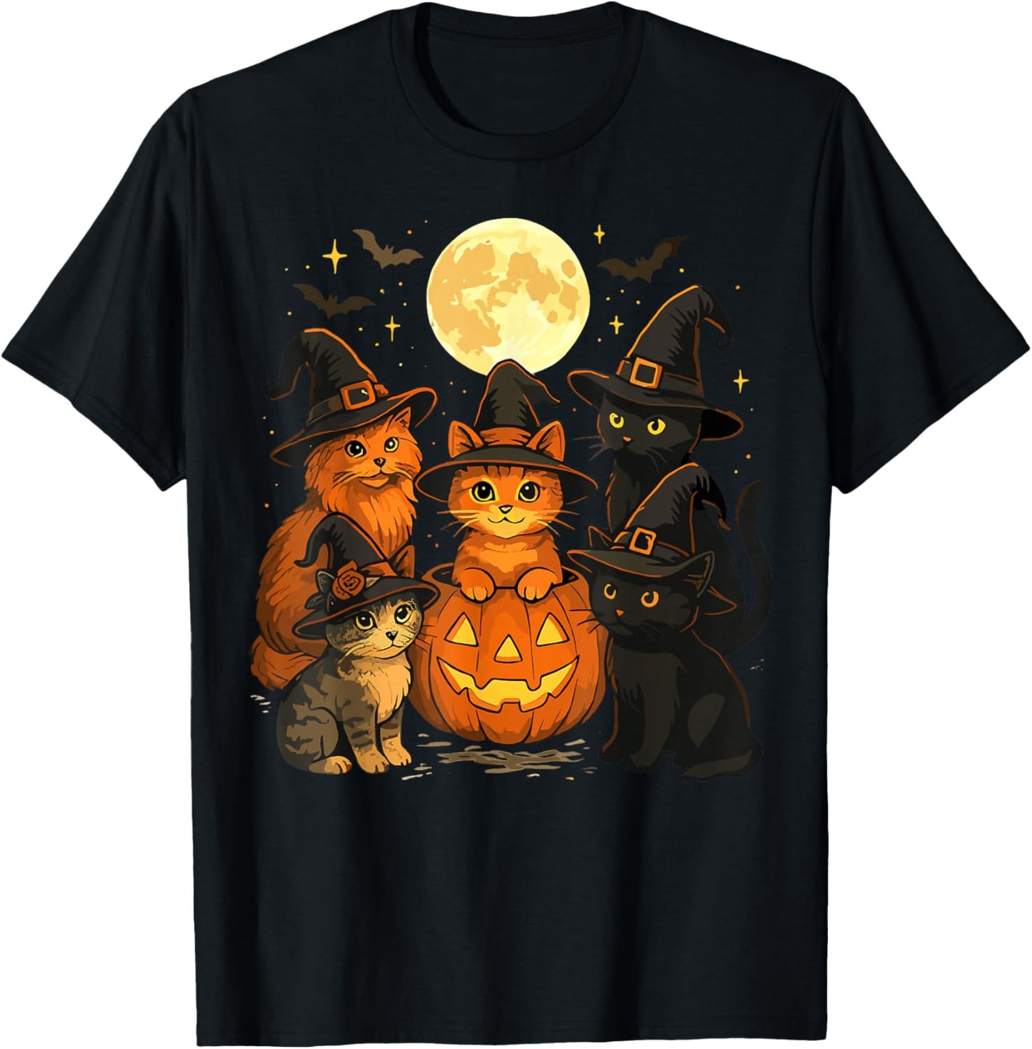 Halloween Cats Pumpkin Funny Cat T-Shirt - T-Shirt | Black