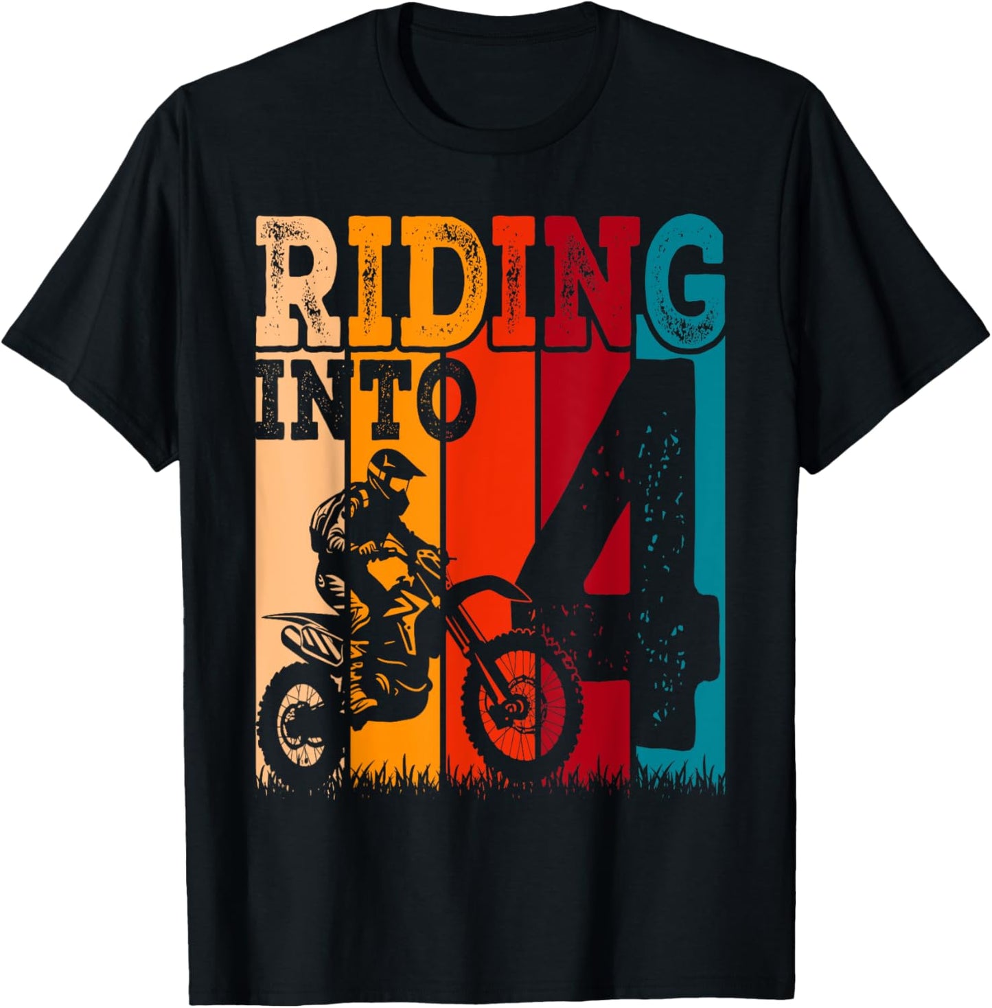 Riding Into 4 Years Old 4th Birthday Boy Dirt Bike Party T-Shirt - T-Shirt | Black