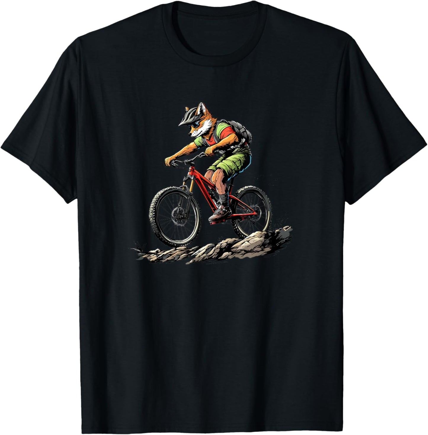 Fox on a Mountain Bike Adventure Ride Animal T-Shirt - T-Shirt | Black